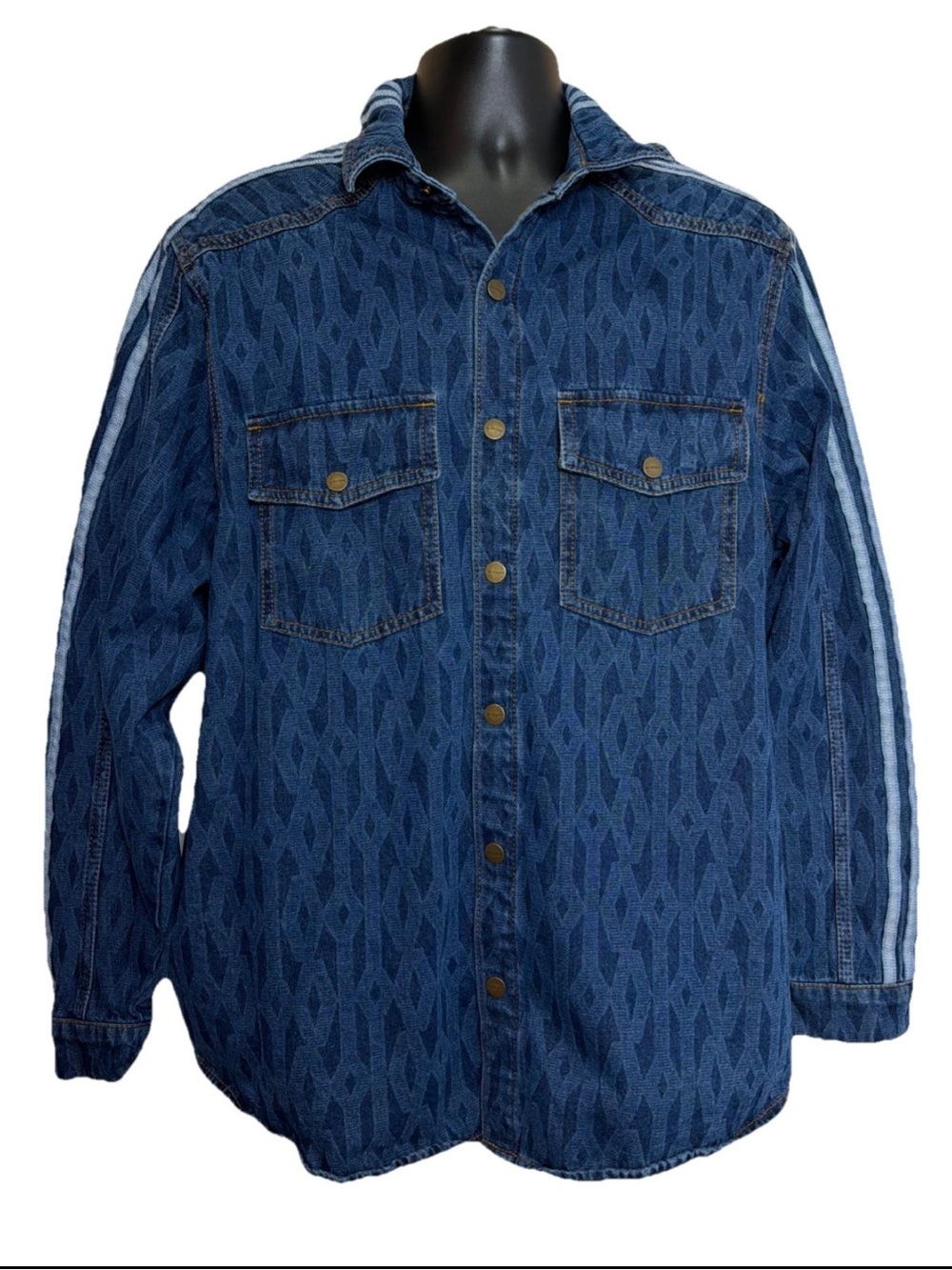Adidas x Ivy Park Monogram Denim Shirt Rodeo Beyonce H61704 Shacket Size M